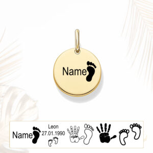 Anh&auml;nger rund Fu&szlig;abdruck oder Handabdruck mit Name &Datum nach deinem Wunsch